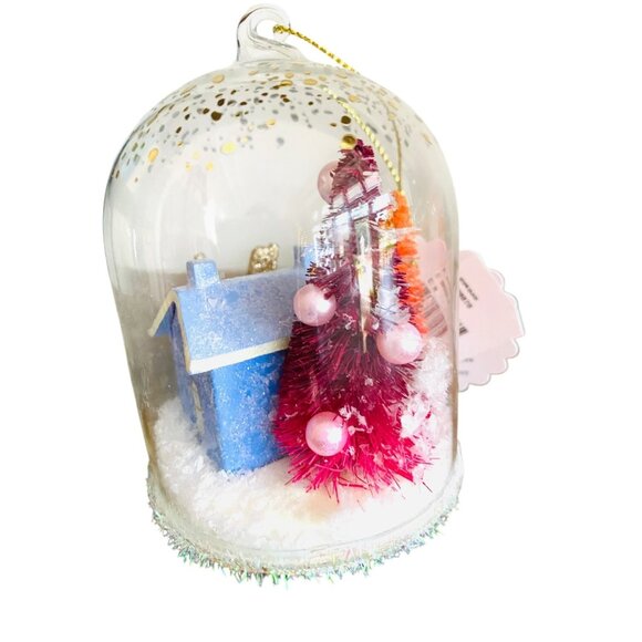 Anthropologie Festive Letter N Snow Globe Ornament Village House and Trees New - Picture 3 of 4